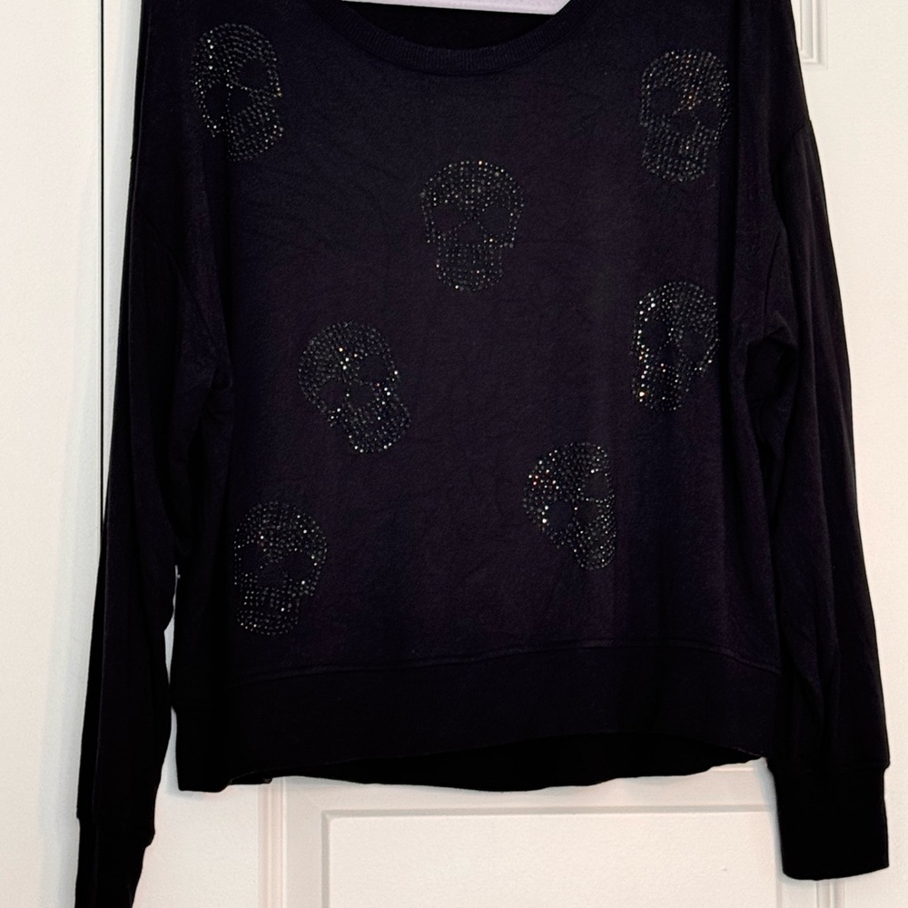 Cynthia Rowley Black Skull Embellished Sweater